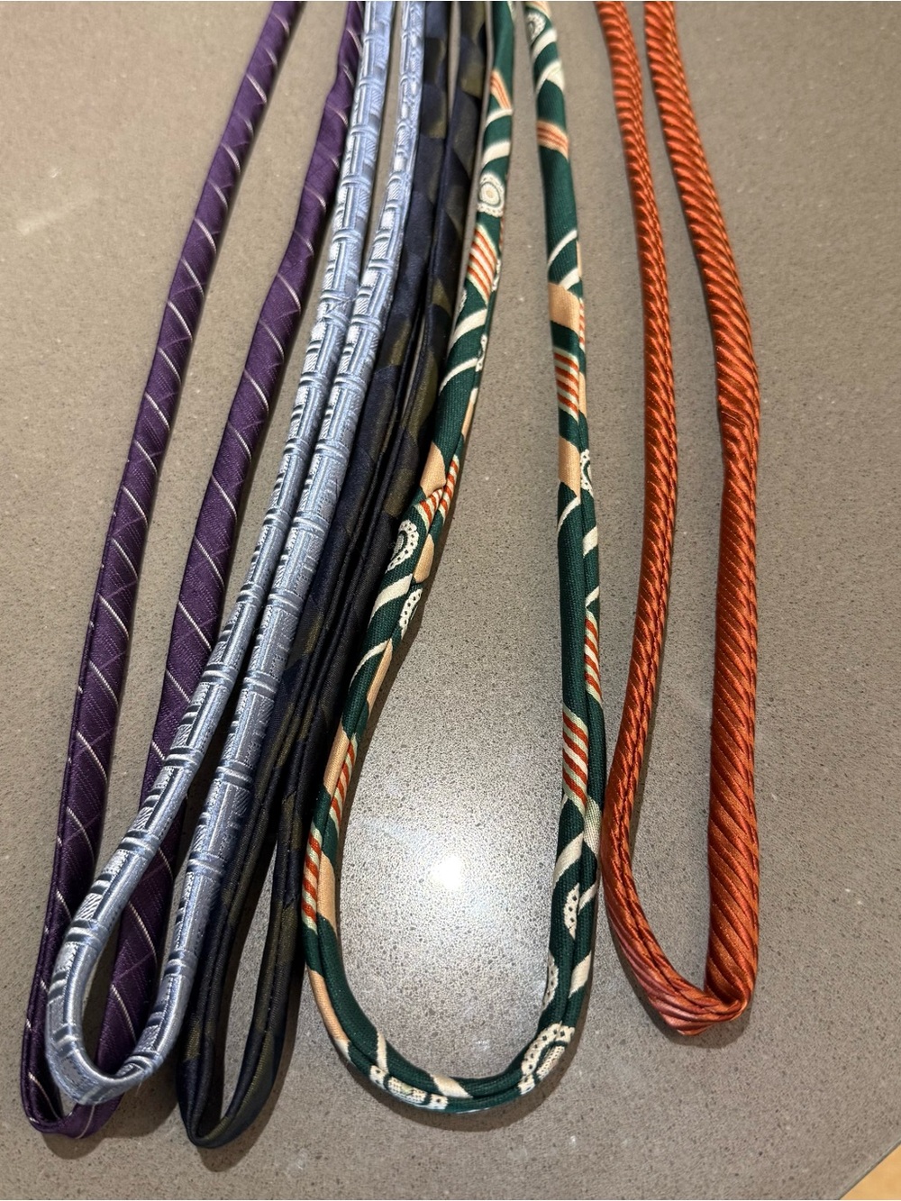Upcycled handmade silk tie cords multi colors bundle. See photos for using them.